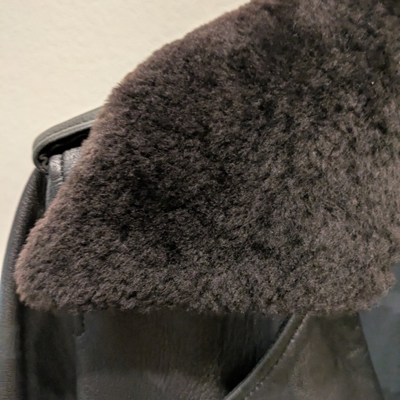 $2000 Acne Studios Mape Black Leather Jacket w/Brown Shearling Collar DE34 - Picture 3 of 10